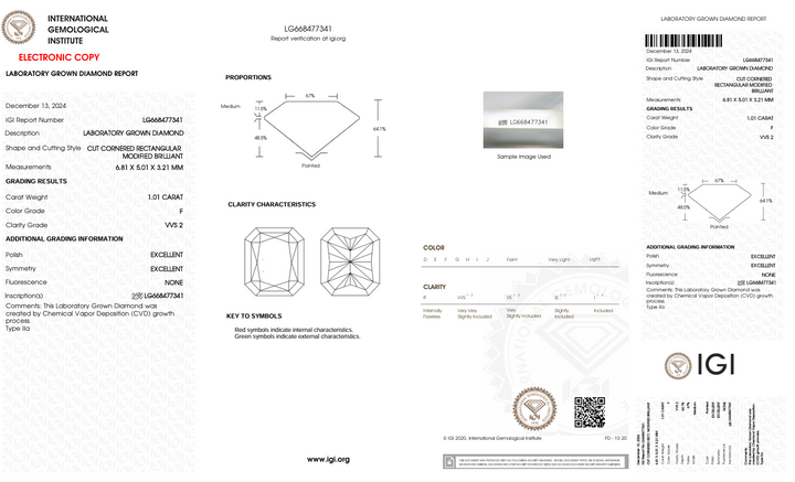 1.01 ct f kleur vvs2 stralingsgesneden lab gekweekte diamant - igi gecertificeerd