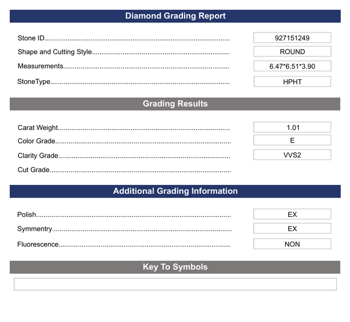 1.01 ct e color VVS2 Round Cut barged Diamond - Variation Certified