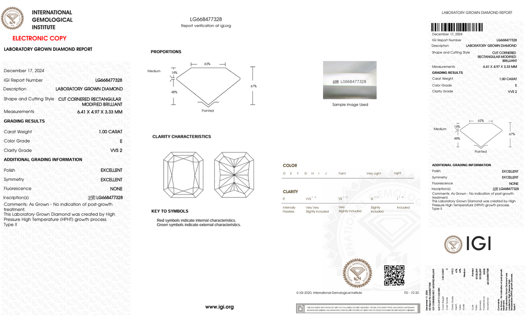 1,0 ct E -Farb VVS2 Radiant Cut Labor DIAMONT - IGI Zertifiziert