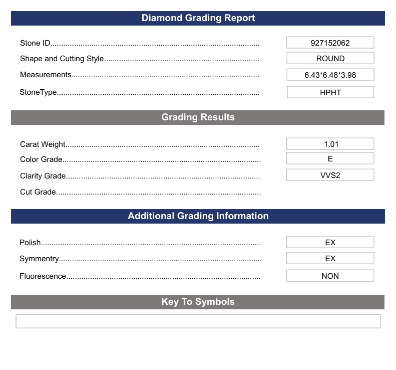 1,01 ct e Farb VVS2 Runde geschnittenes Labor -Diamant - Variation zertifiziert