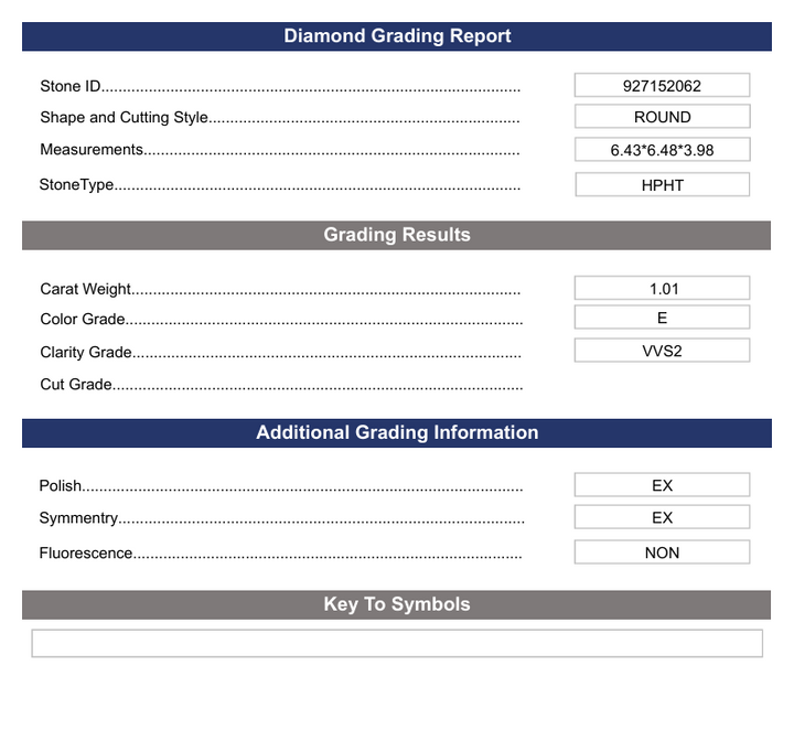 1,01 ct e Farb VVS2 Runde geschnittenes Labor -Diamant - Variation zertifiziert