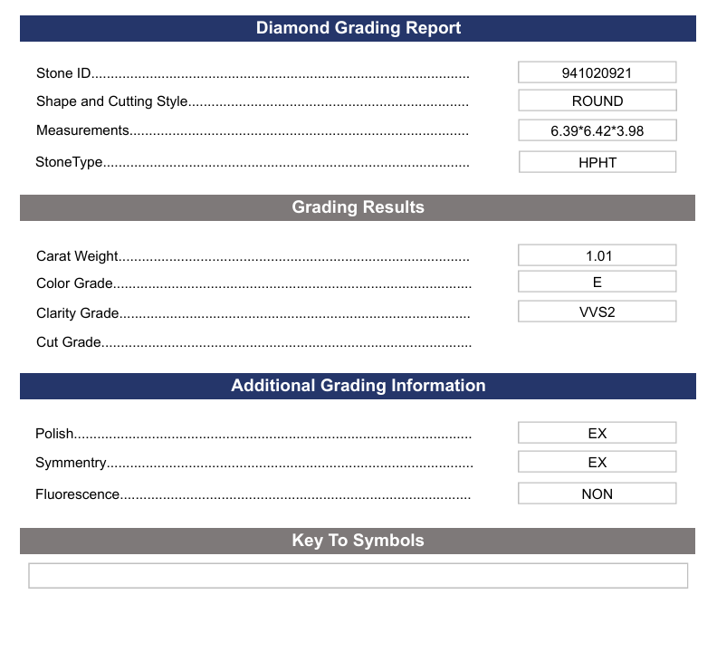 1,01 ct e Farb VVS2 Runde geschnittenes Labor -Diamant - Variation zertifiziert