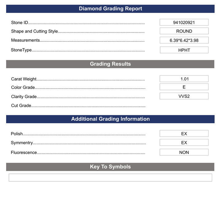 1,01 ct e Farb VVS2 Runde geschnittenes Labor -Diamant - Variation zertifiziert