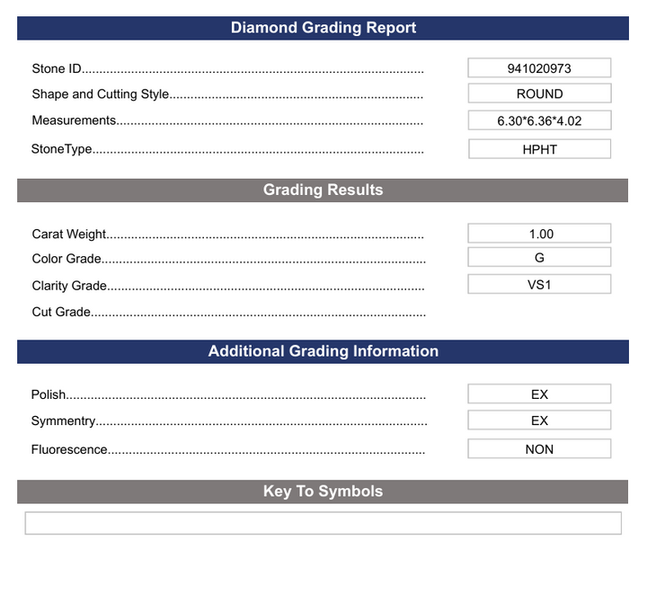 1.0 CT G Color VS1 Round Cut Barting Diamond - Variation Certified