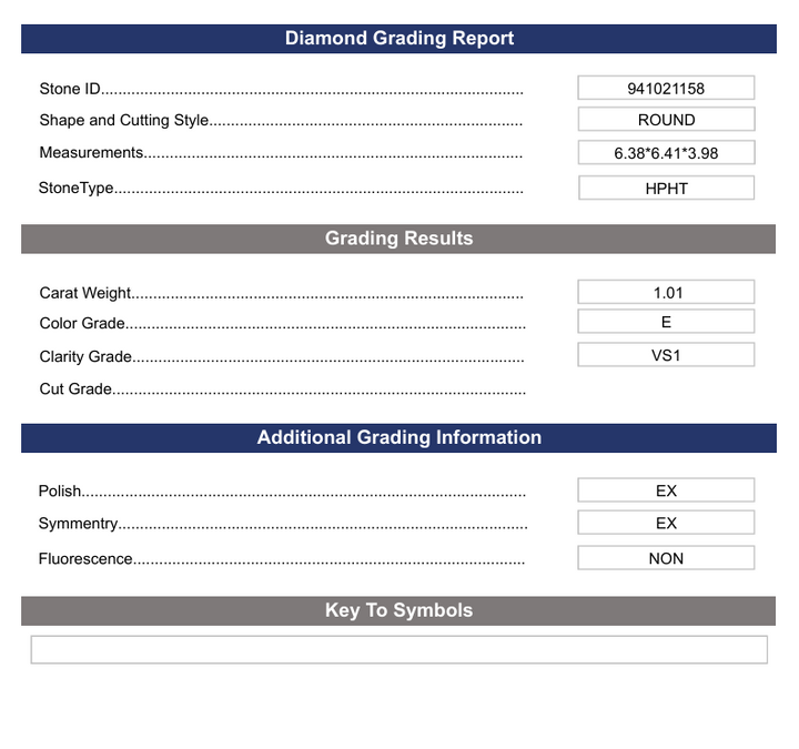 1.01 CT E COLOR VS1 Round Cut Cut -bold -bolly - Variation Certified