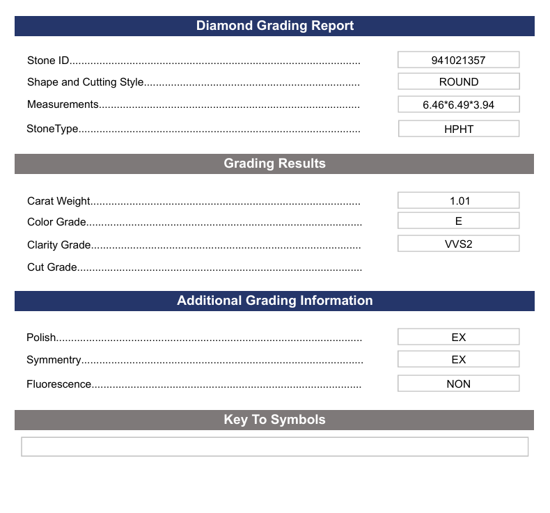 1.01 ct e color VVS2 Round Cut barged Diamond - Variation Certified