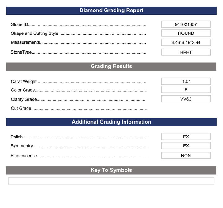 1.01 ct e color VVS2 Round Cut barged Diamond - Variation Certified