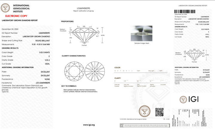 3.02 CT EカラーVVS2ラウンドカットラボで栽培されたダイヤモンド-IGI認定