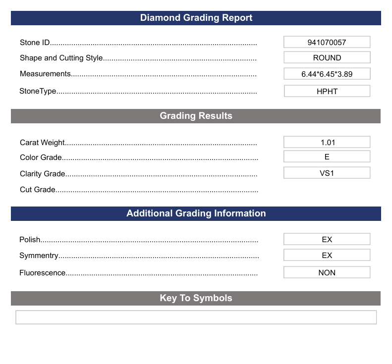 1.01 CT E COLOR VS1 Round Cut Cut -bold -bolly - Variation Certified