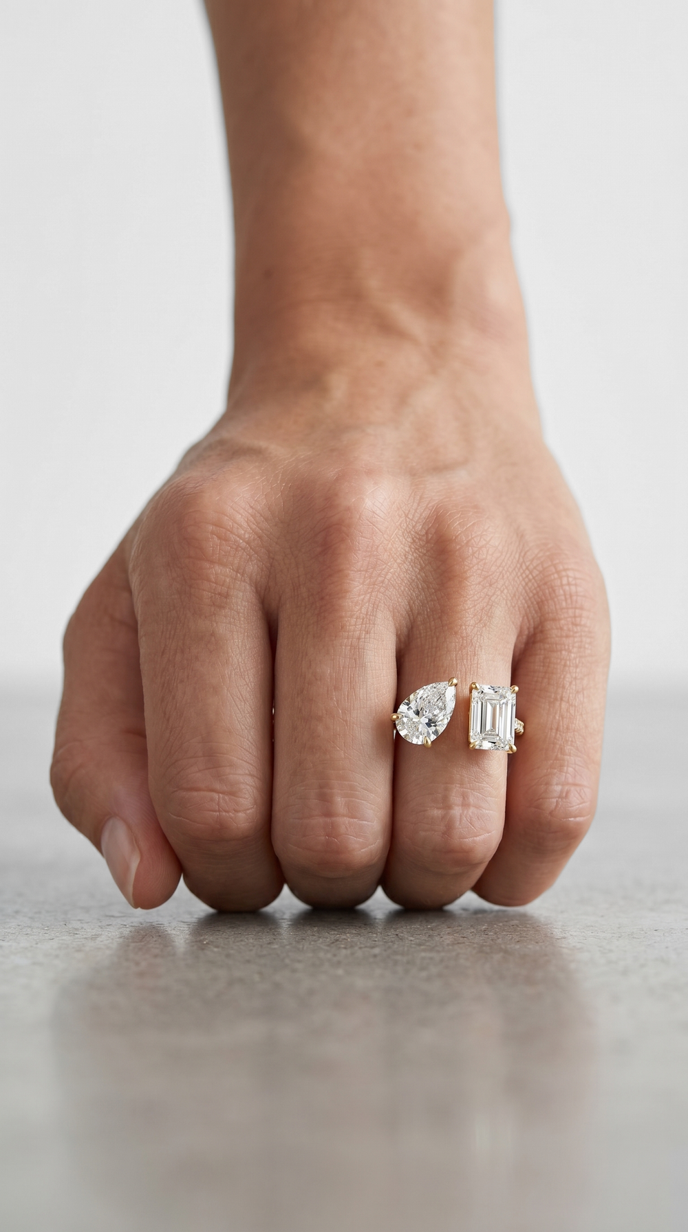 Pear & Emerald Toi et Moi Ring