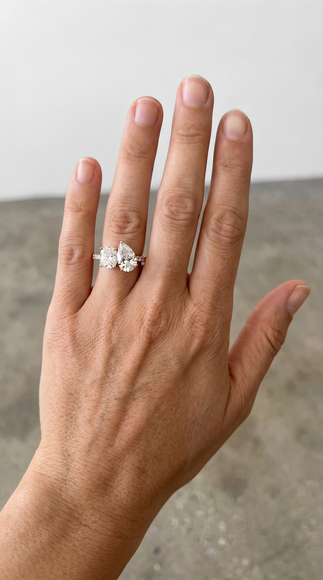 Pear and Cushion Cut Lab Grown Diamond Toi et Moi Ring