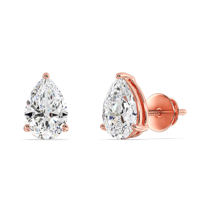 Pear cut lab grown diamond stud earrings in rose gold, 0.20–4.00 CTTW