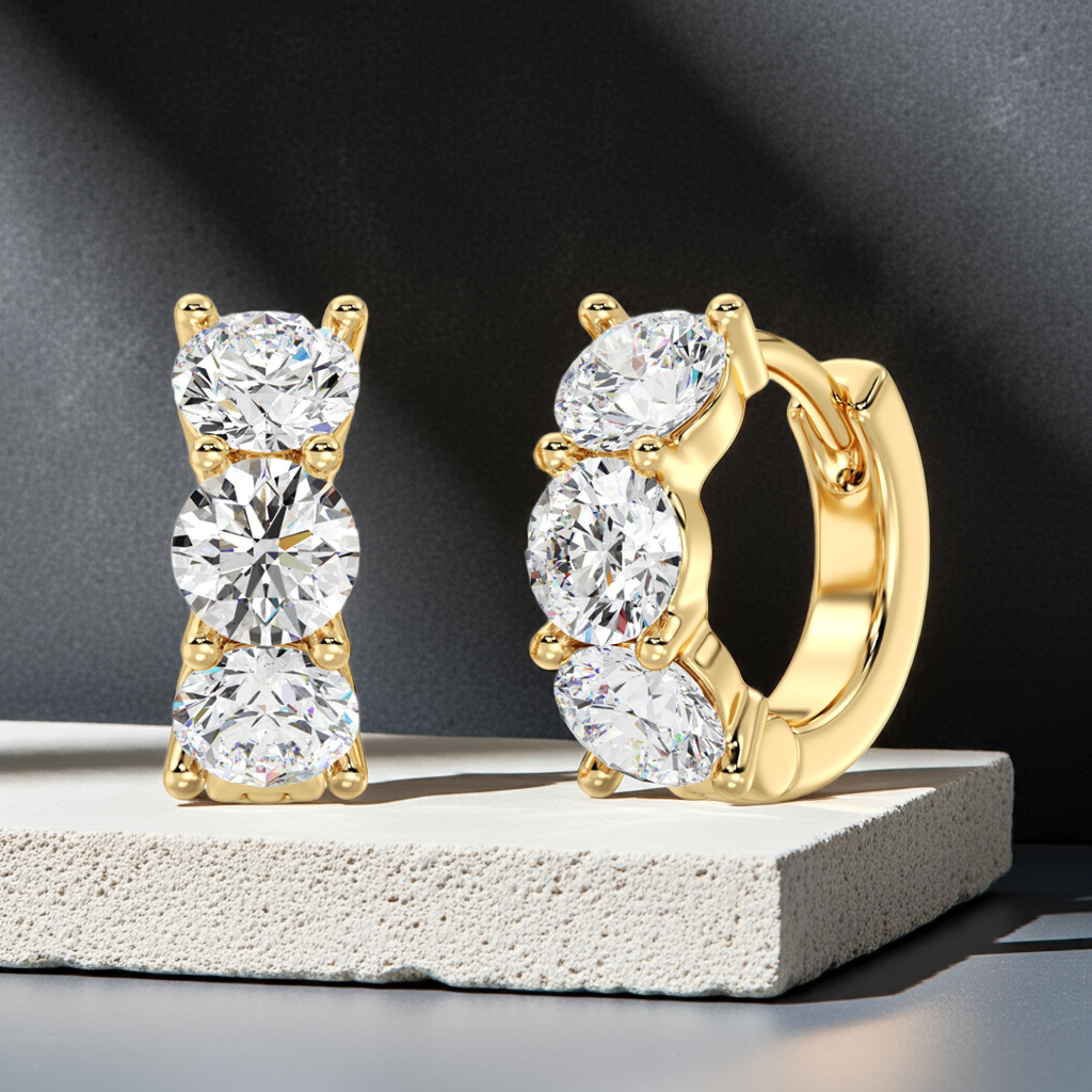 3 Stone Classic Huggie Earrings
