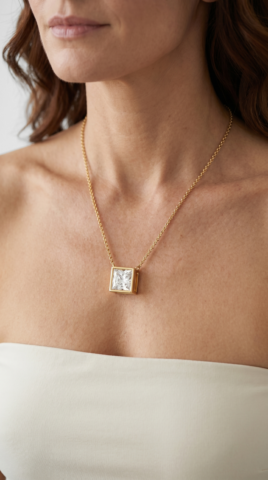 Princess Cut Lab Grown Diamond Bezel Pendant Necklace