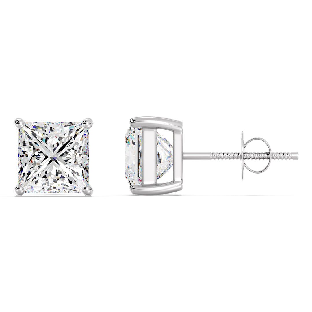 Princess cut lab grown diamond stud earrings in white gold, 0.20–4.00 CTTW