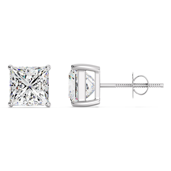 Princess cut lab grown diamond stud earrings in white gold, 0.20–4.00 CTTW