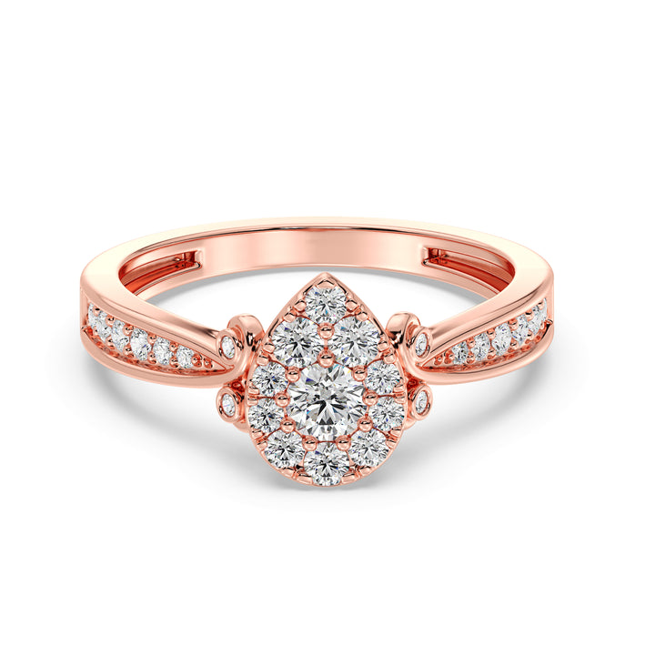 18K Rose Gold Pear Shape Cluster Halo Engagement Ring with 0.70CTTW Round EF-VS Lab-Grown Diamonds