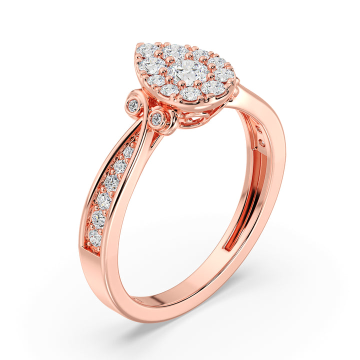 18K Rose Gold Pear Shape Cluster Halo Engagement Ring with 0.70CTTW Round EF-VS Lab-Grown Diamonds