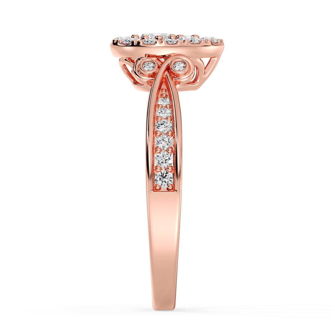 18K Rose Gold Pear Shape Cluster Halo Engagement Ring with 0.70CTTW Round EF-VS Lab-Grown Diamonds