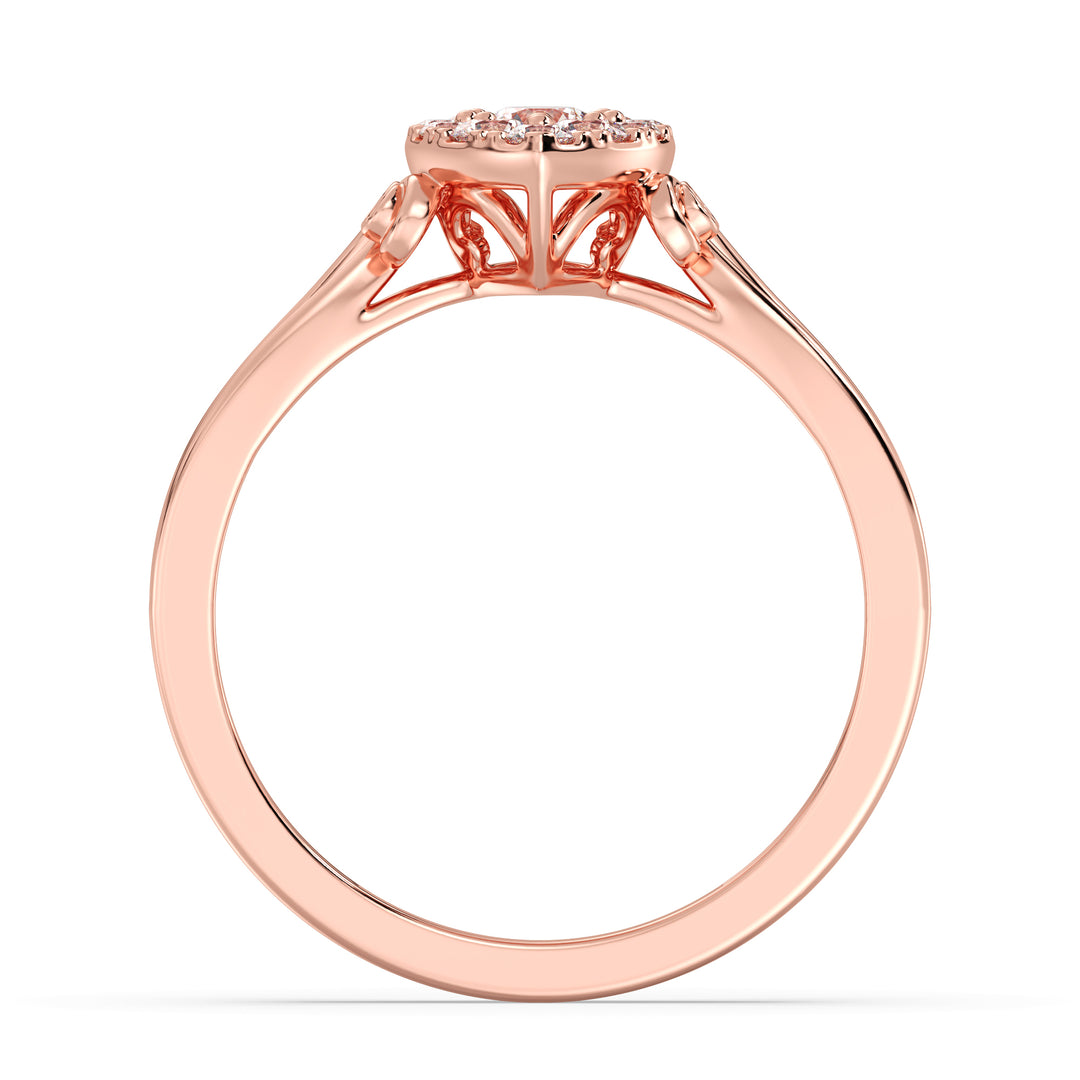 18K Rose Gold Pear Shape Cluster Halo Engagement Ring with 0.70CTTW Round EF-VS Lab-Grown Diamonds