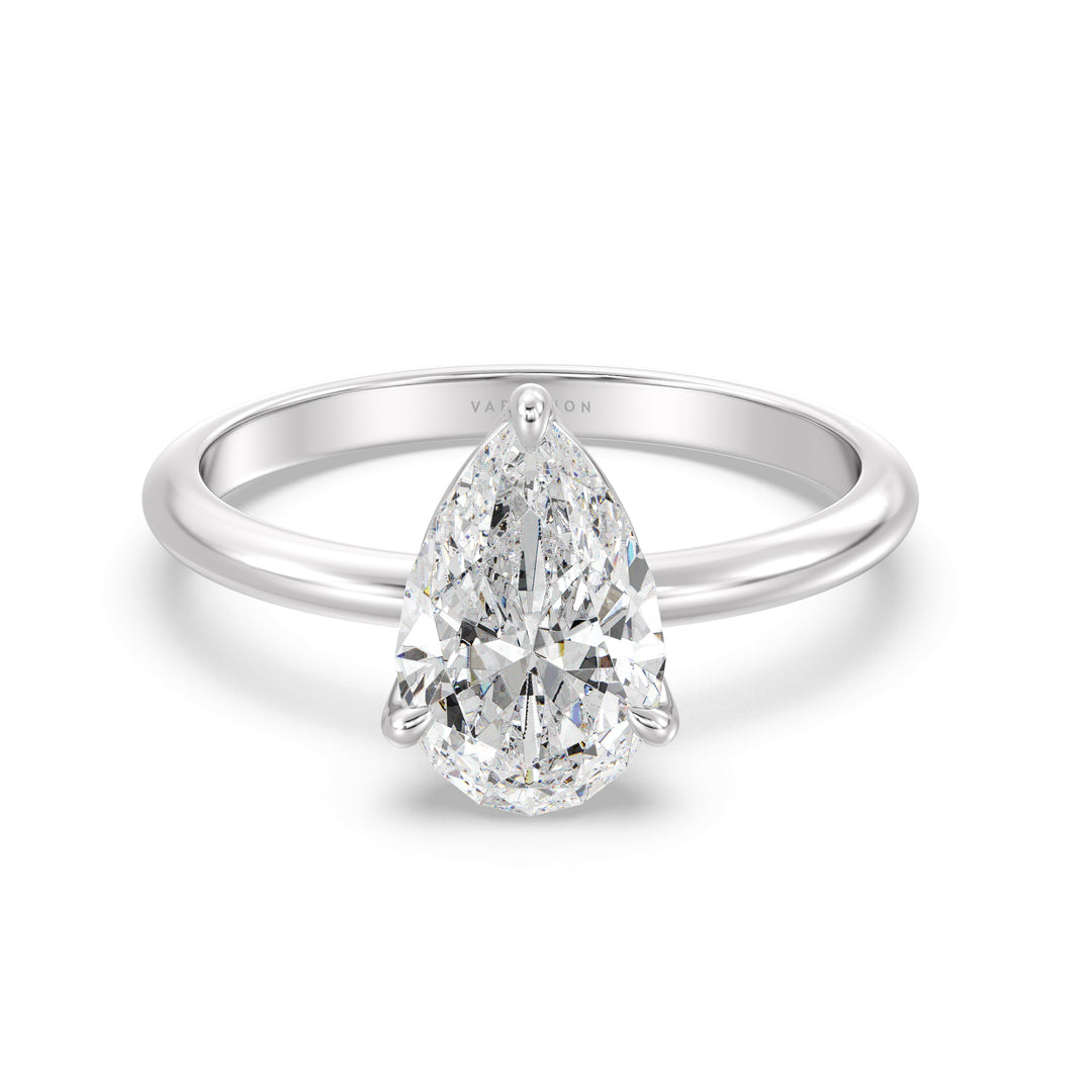 Elegant Pear Cut Lab Diamond Solitaire Engagement Ring in 18K Gold Available in 1, 2, 3, and 4 Carat Options