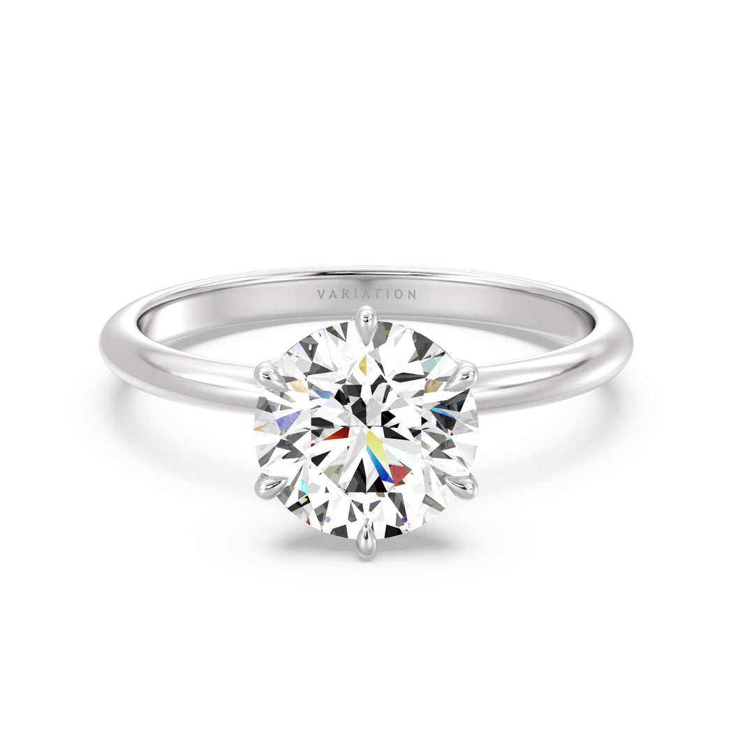 Tidløs 6-prong runde lab-dyrket diamant Solitaire Petal forlovelsesring i 18K gull