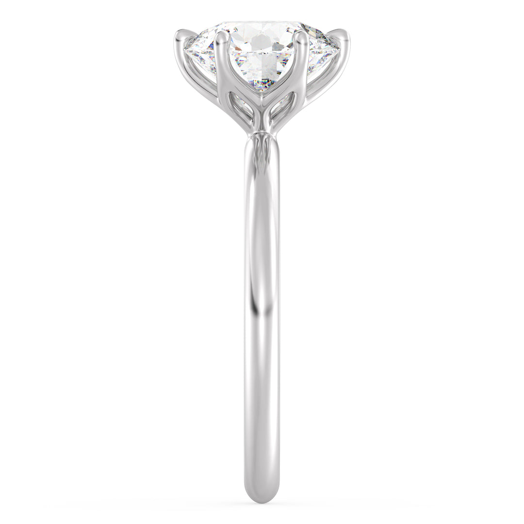 Tidløs 6-prong runde lab-dyrket diamant Solitaire Petal forlovelsesring i 18K gull