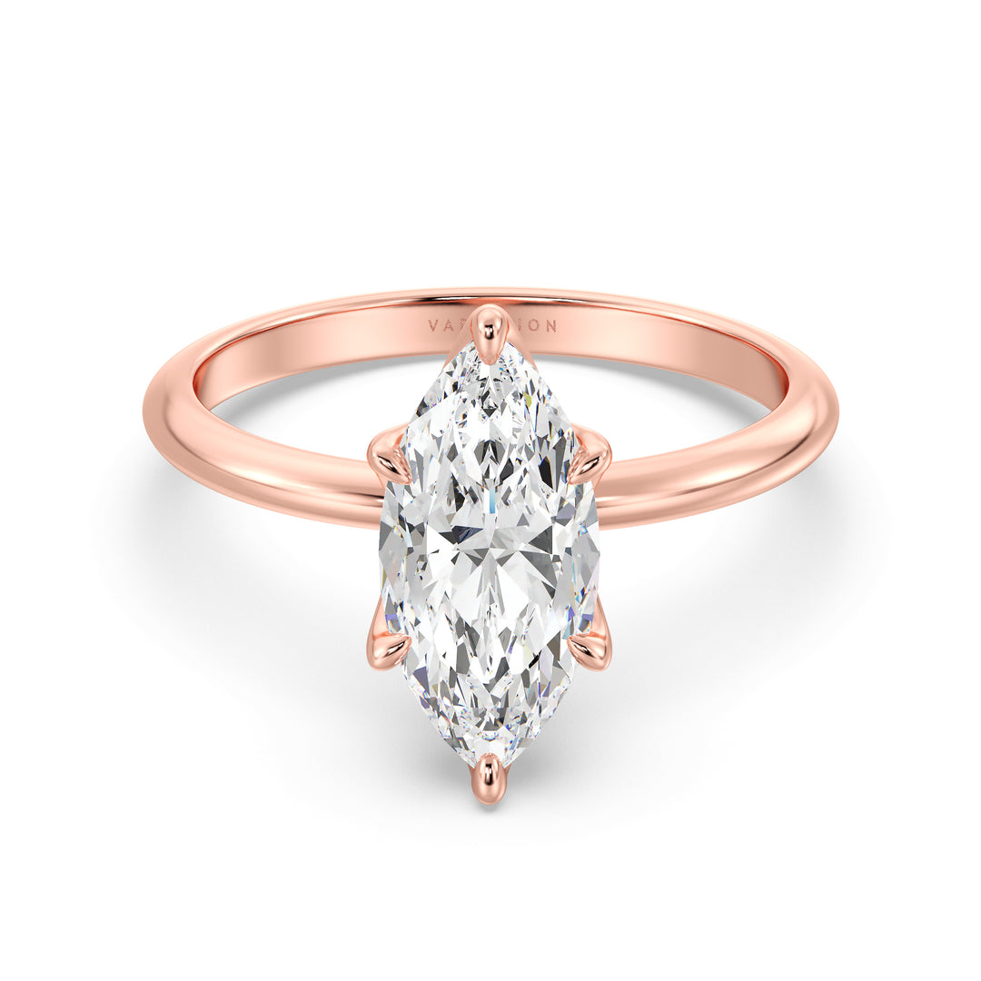 Classic 6-Claw Marquise Cut Lab-Grown Diamond Solitaire Ring in 18K Gold – Available in 1, 2, 3, and 4 Carats