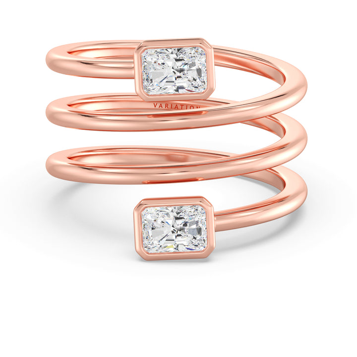 Radiant-Cut Dual Stone Lab-Grown Diamond Spiral Statement Ring in Rose Gold with 18K Bezel Setting