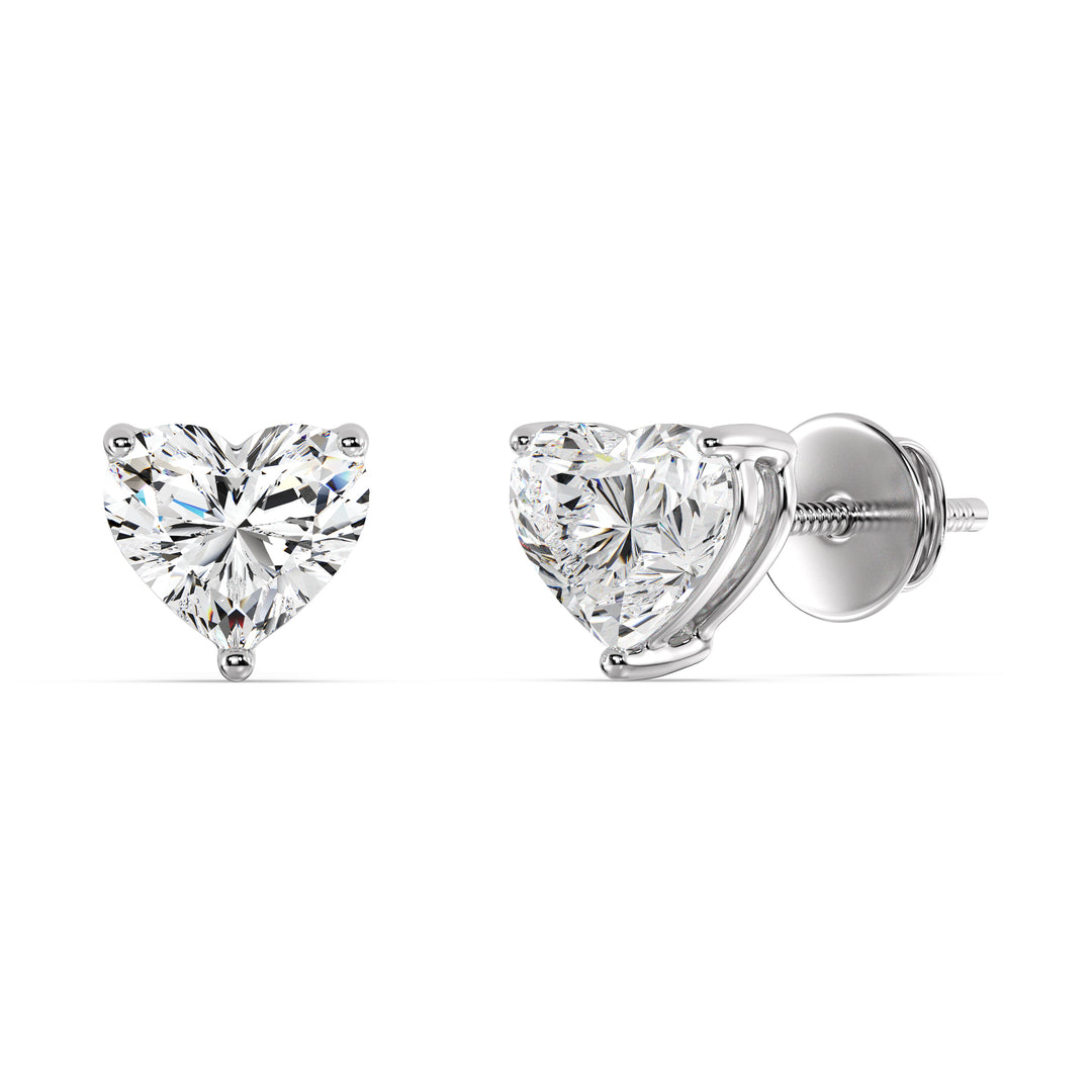 Romantic Heart Cut Lab Grown Diamond Stud Earrings in 18K White Gold