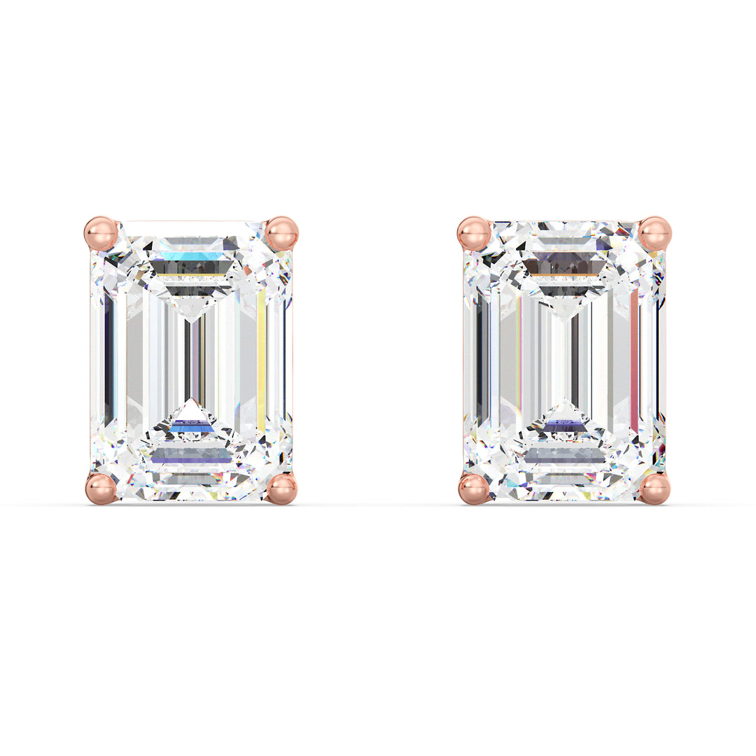 Romantic rose gold emerald cut lab grown diamond stud earrings, IGI certified, 0.20–4.00 CTTW