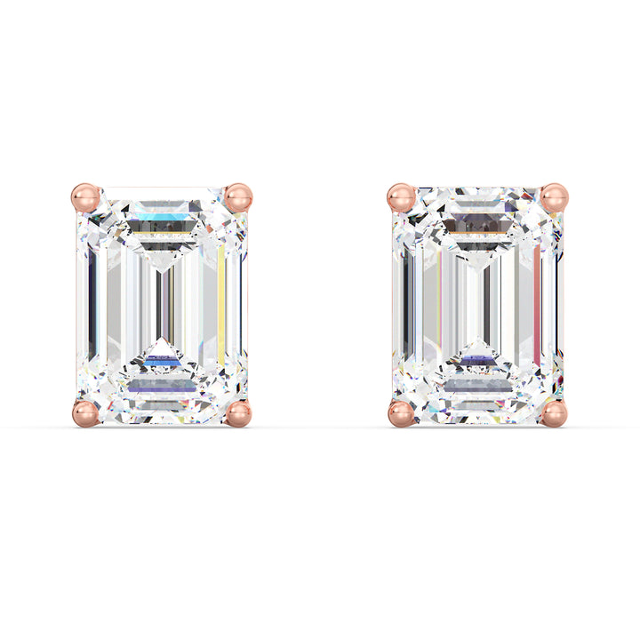 Romantic rose gold emerald cut lab grown diamond stud earrings, IGI certified, 0.20–4.00 CTTW
