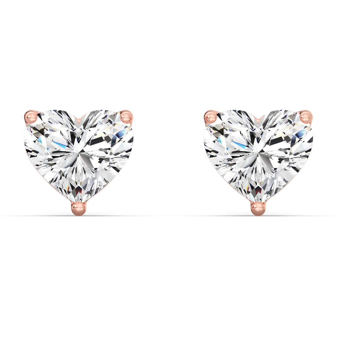 Romantic rose gold heart cut lab grown diamond stud earrings, IGI certified, 0.20–4.00 CTTW