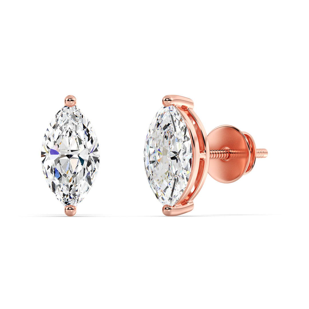 Romantic rose gold marquise cut lab grown diamond stud earrings, IGI certified, 0.20–4.00 CTTW