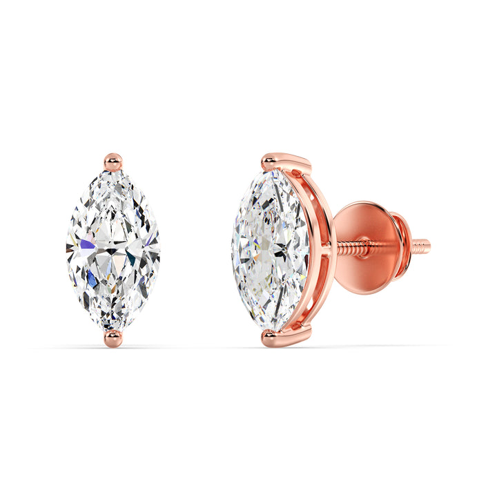 Romantic rose gold marquise cut lab grown diamond stud earrings, IGI certified, 0.20–4.00 CTTW