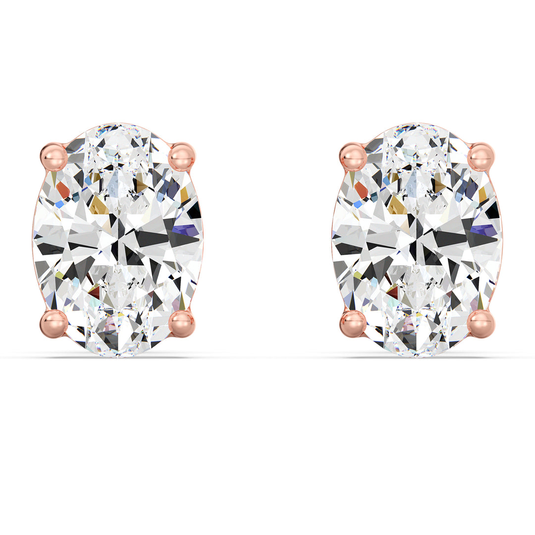 Romantic rose gold oval cut lab grown diamond stud earrings, IGI certified, 0.20–4.00 CTTW