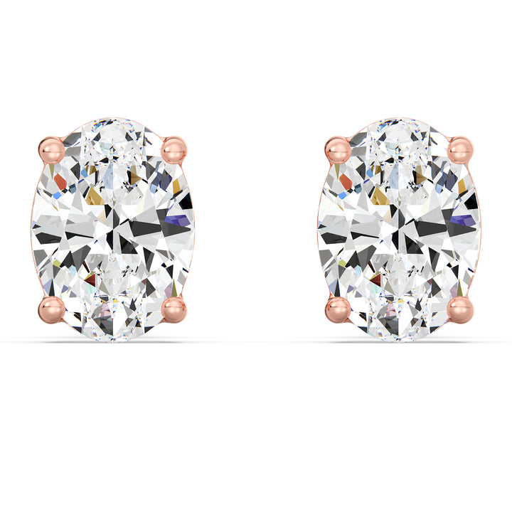 Romantic rose gold oval cut lab grown diamond stud earrings, IGI certified, 0.20–4.00 CTTW