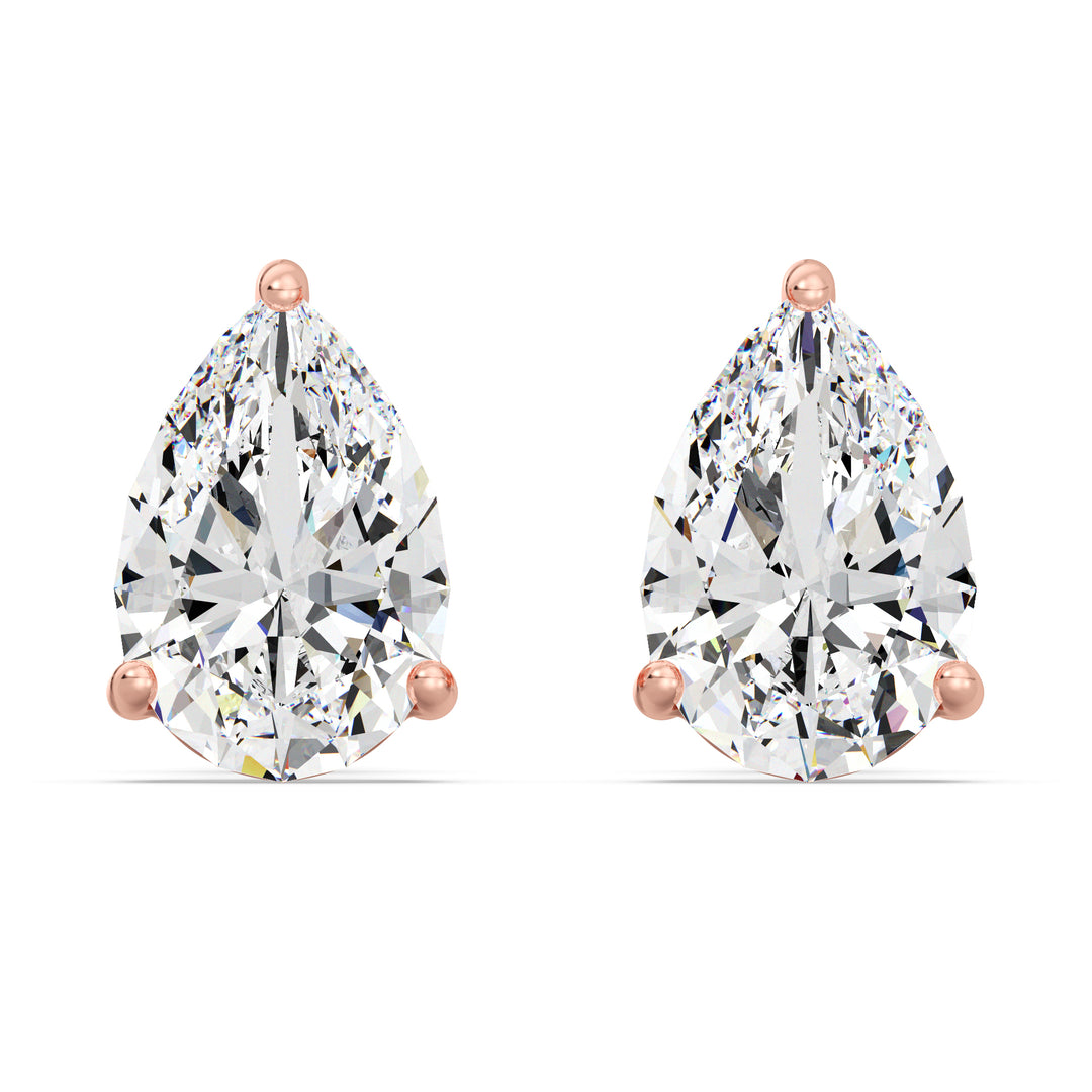 Romantic rose gold pear cut lab grown diamond stud earrings, IGI certified, 0.20–4.00 CTTW
