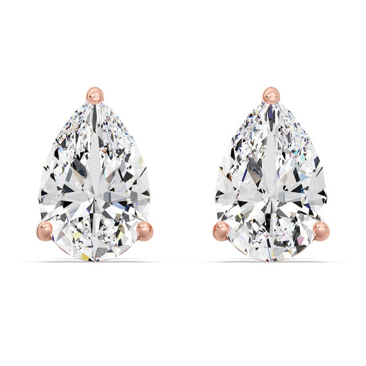 Romantic rose gold pear cut lab grown diamond stud earrings, IGI certified, 0.20–4.00 CTTW