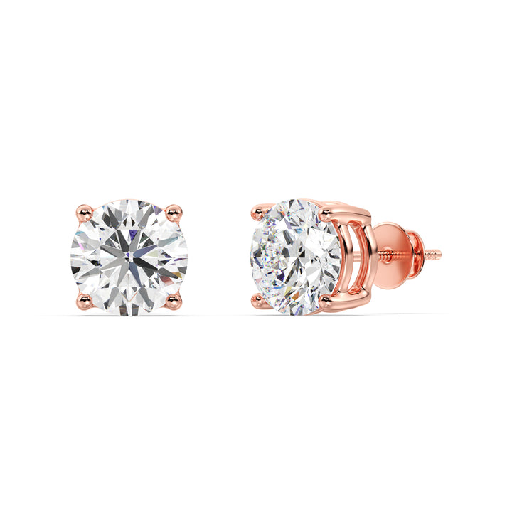 Romantic rose gold round cut lab grown diamond stud earrings, IGI certified, 0.20–4.00 CTTW