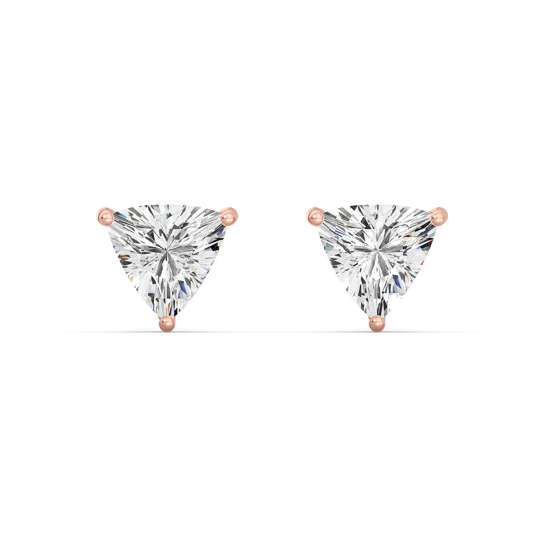 Romantic rose gold trillion cut lab grown diamond stud earrings, IGI certified, 0.20–4.00 CTTW