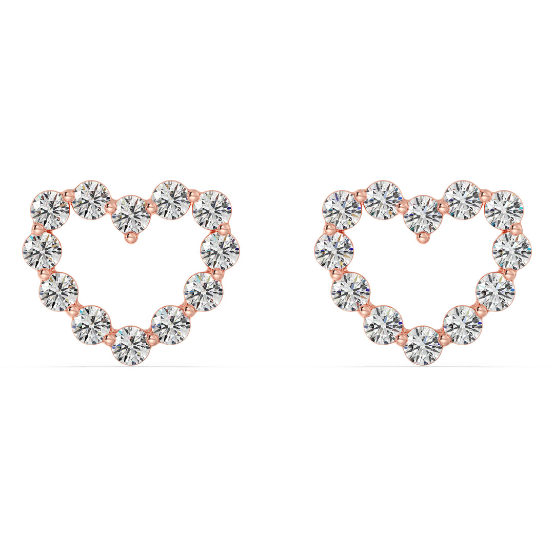 18K Gold Heart-Shaped Stud Earrings with Round Lab-Grown Diamonds