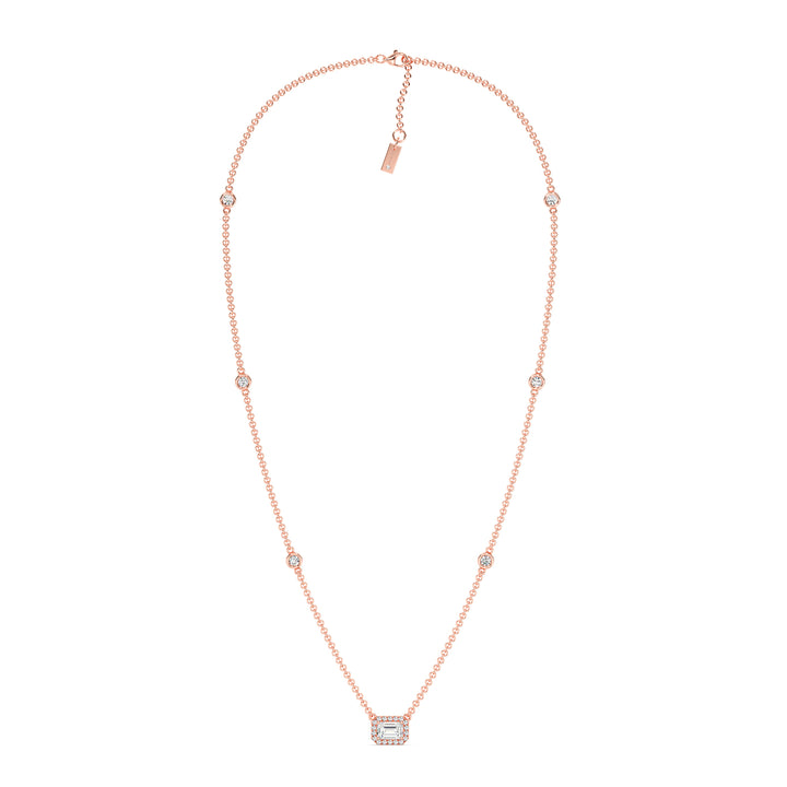 Rose Gold Necklace with Emerald-Cut Lab-Grown Diamonds