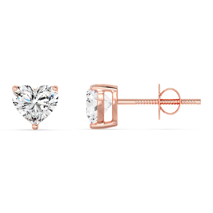 Rose gold heart cut lab grown diamond stud earrings with soft blush tone, 0.20–4.00 CTTW