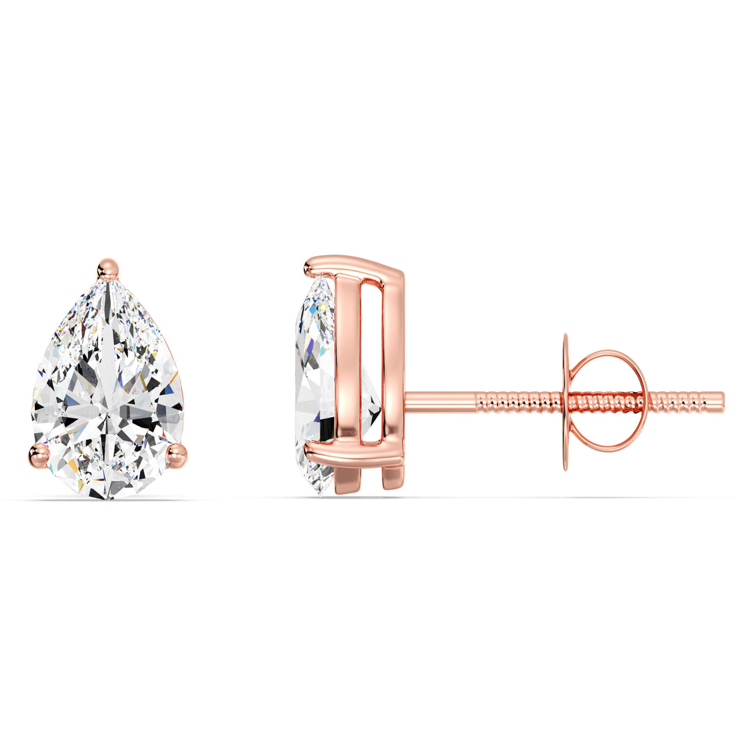 Rose gold pear cut lab grown diamond stud earrings with soft blush tone, 0.20–4.00 CTTW