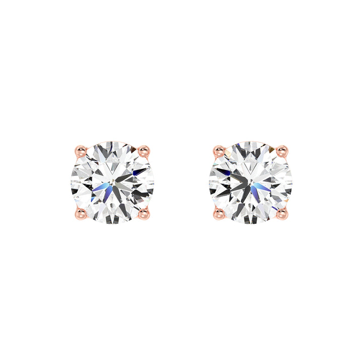 Rose gold round cut lab grown diamond stud earrings with soft blush tone, 0.20–4.00 CTTW