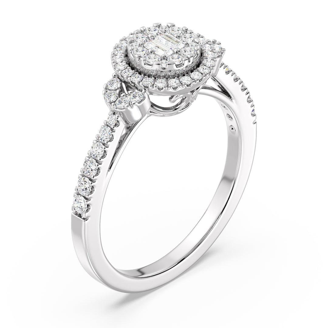 Round Cluster Halo Engagement Ring i 18K gull med 0,54 CTTW Lab-dyrkede diamanter