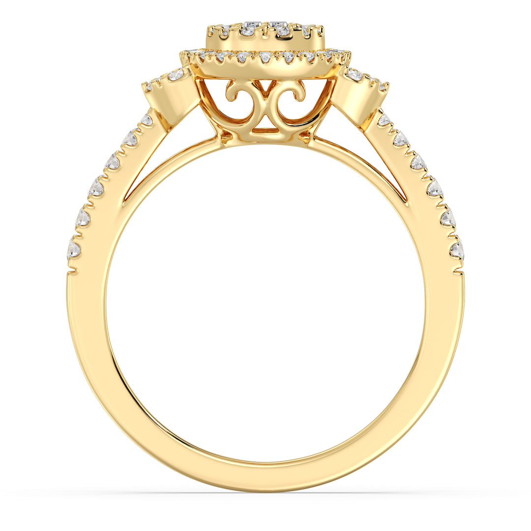 Runde Cluster-Halo-Verlobungsring in 18 Karat Gold mit 0,54 CTTW-Labor-Diamanten