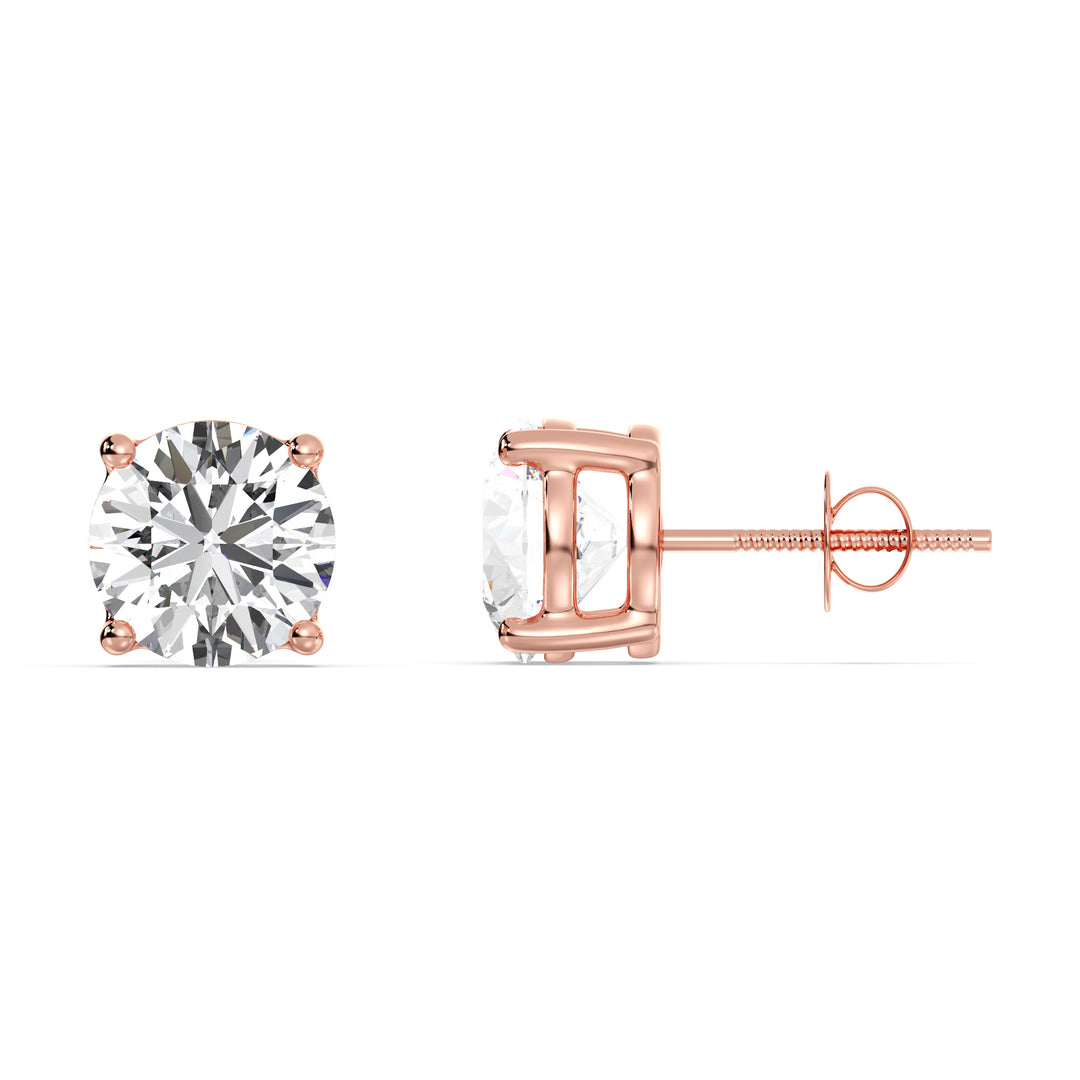 Round cut lab grown diamond stud earrings in rose gold, 0.20–4.00 CTTW