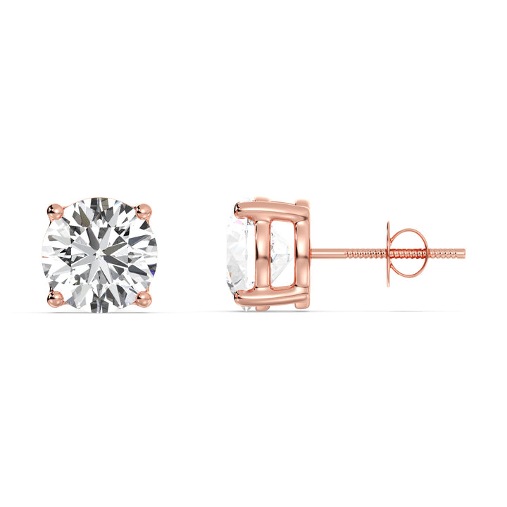 Round cut lab grown diamond stud earrings in rose gold, 0.20–4.00 CTTW